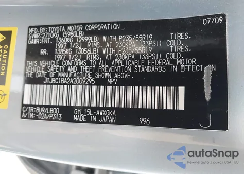 2010 Lexus Rx 450H z USA, uszkodzony, nr VIN JTJBC1BA2A2009295